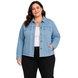 NIC+ZOE Blue Denim Jean Jacket Light Wash Raw Hem Cropped Stretch Size‎ 1X NWT